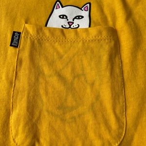 Yellow pocket t-shirt with cat on pocket